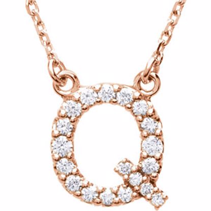 67311:168:P 14kt Rose Letter "Q" 1/6 CTW Diamond 16" Necklace