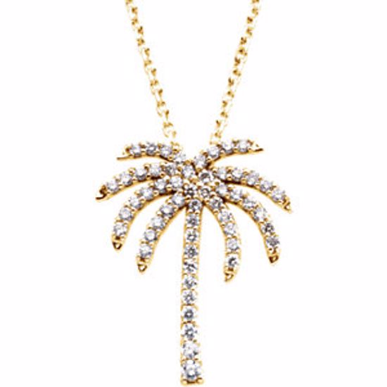 67127:84403:P 14kt Yellow 1/3 CTW Diamond Palm Tree 16" Necklace