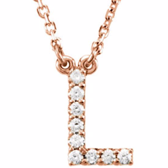 67311:163:P 14kt Rose Letter "L" 1/10 CTW Diamond 16" Necklace