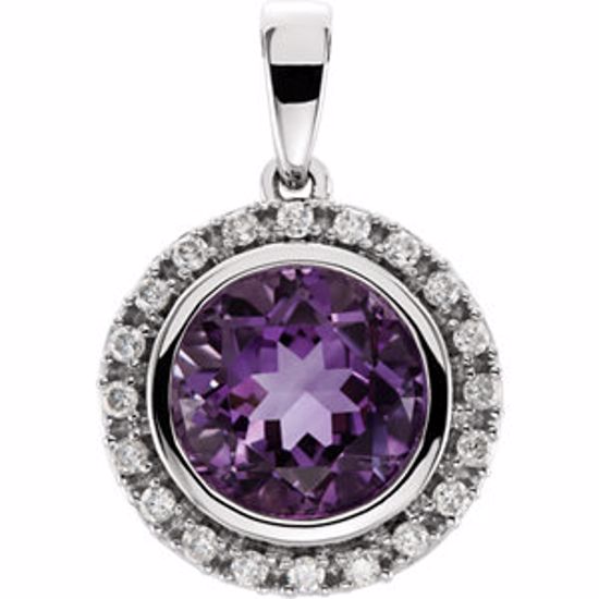 651445:100:P 14kt White Amethyst & 1/8 CTW Diamond Halo-Styled Pendant 