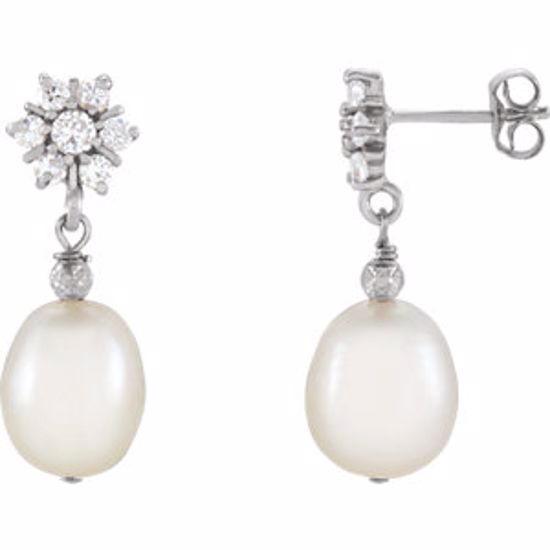 651655:100:P Sterling Silver Freshwater Cultured Pearl & Cubic Zirconia Earrings