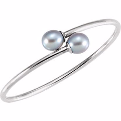 651644:101:P Sterling Silver 9.5mm Grey Pearl Flexible Bangle Bracelet