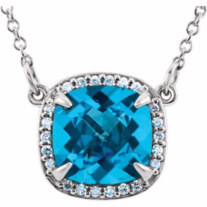 85904:70000:P 14kt White Swiss Blue Topaz & .06 CTW Diamond 16" Necklace