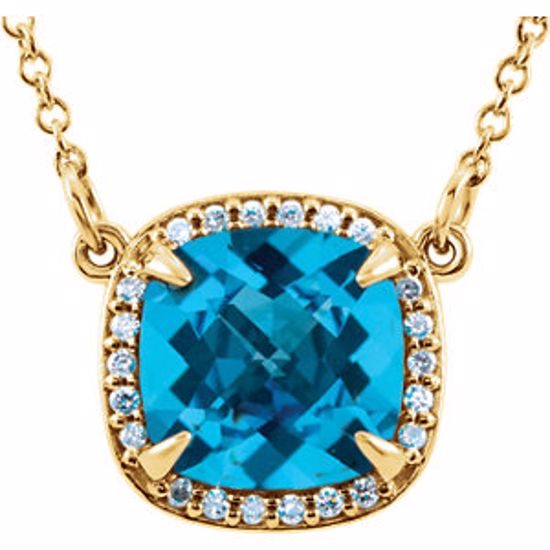 85904:70001:P 14kt Yellow Swiss Blue Topaz & .06 CTW Diamond 16" Necklace