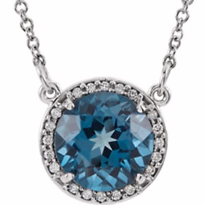 85905:70000:P 14kt White London Blue Topaz & .05 CTW Diamond 16" Necklace