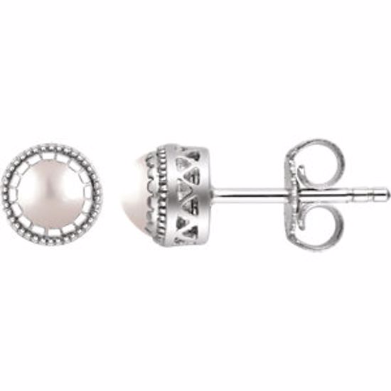 651610:112:P 14kt White Freshwater Cultured Pearl "June" Birthstone Earrings