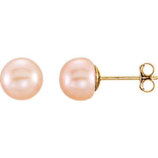 651659:107:P 14kt Yellow 6-7mm Pink Freshwater Cultured Pearl Earrings