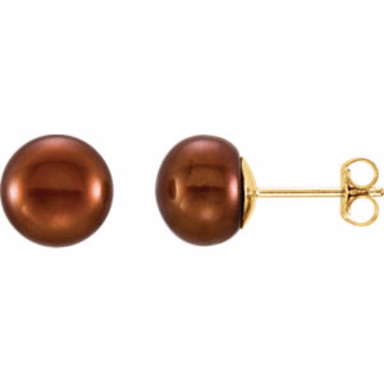 651659:111:P 14kt Yellow 7-8mm Chocolate Freshwater Cultured Pearl Earrings