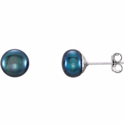 651659:124:P Sterling Silver 7-8mm Black Freshwater Cultured Pearl Earrings