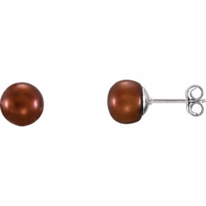 651659:125:P Sterling Silver 7-8mm Chocolate Freshwater Cultured Pearl Earrings