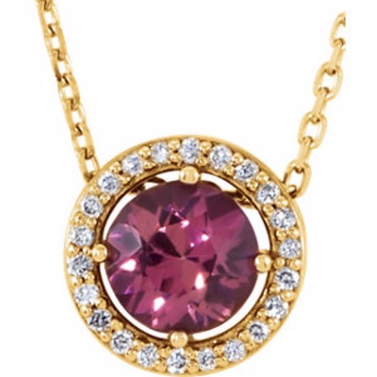 86066:102:P 14kt Yellow Pink Tourmaline & .06 CTW Diamond 16" Necklace 