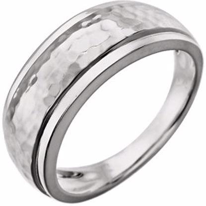 51372:1000:P 14kt White Hammered Ring with Beveled Edges 