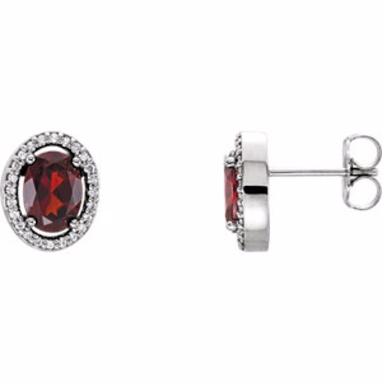 86070:105:P 14kt White Mozambique Garnet & 1/8 CTW Diamond Earrings