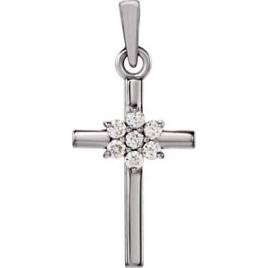 R42324:113:P 14kt White .07 CTW Diamond Cross Pendant