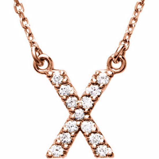 67311:175:P 14kt Rose Letter "X" 1/8 CTW Diamond 16" Necklace