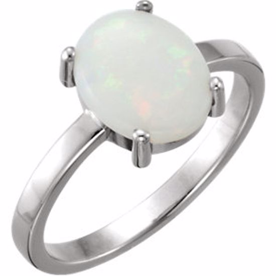 71686:6022:P 14kt White 10x8mm Oval Opal Cabochon Ring