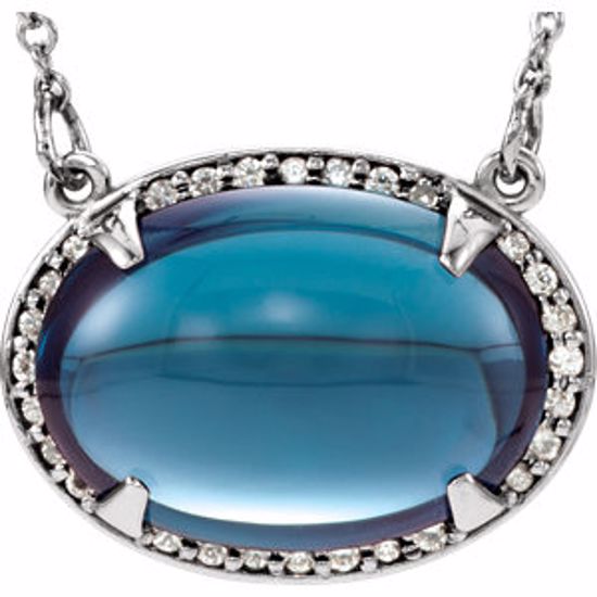 85902:70004:P 14kt White London Blue Topaz & 1/6 CTW Diamond 16" Necklace