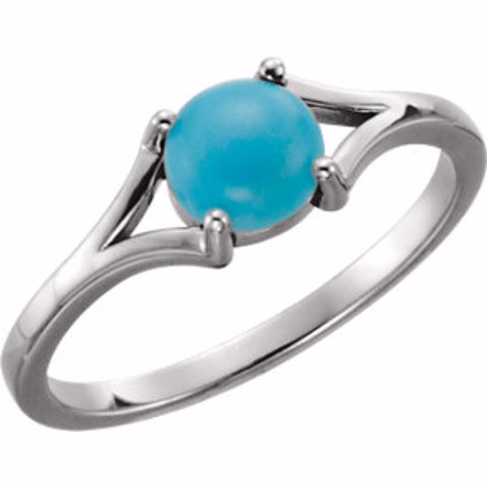 71685:601:P 14kt White 6mm Round Turquoise Cabochon Ring