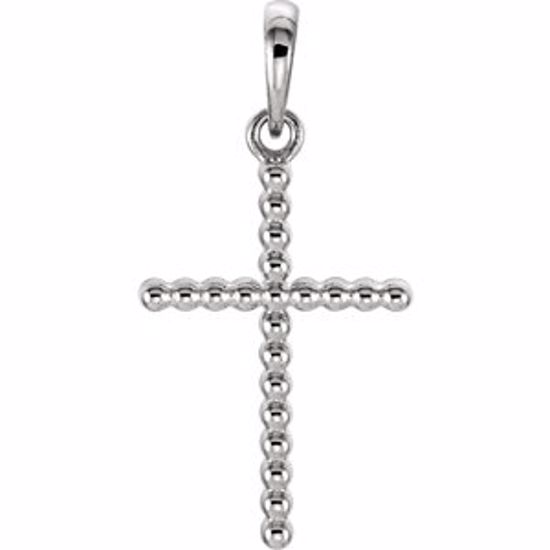 R42328:101:P 14kt White 24.25x12.05mm Beaded Cross Pendant