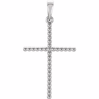 R42328:105:P 14kt White 32.65x17.25mm Beaded Cross Pendant