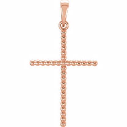 R42328:106:P 14kt Rose 32.65x17.25mm Beaded Cross Pendant