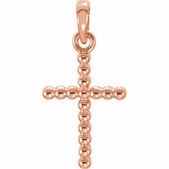 R42328:110:P 14kt Rose 18.7x9.4mm Beaded Cross Pendant