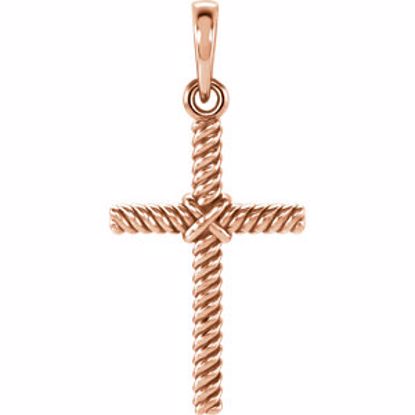 R42327:1007:P 14kt Rose 23.8x11.35mm Rope Design Cross Pendant