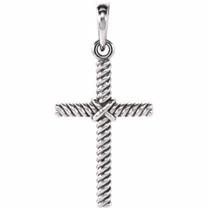 R42327:1006:P 14kt White 23.8x11.35mm Rope Design Cross Pendant