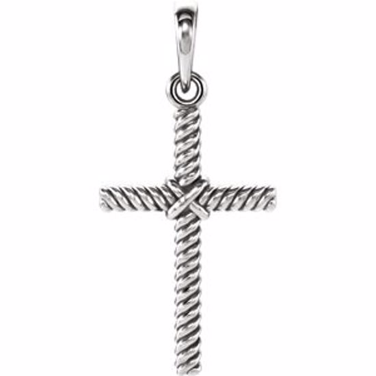 R42327:1006:P 14kt White 23.8x11.35mm Rope Design Cross Pendant