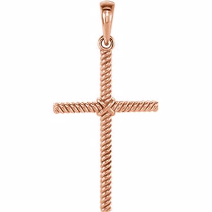 R42327:1011:P 14kt Rose 31.95x16.25mm Rope Design Cross Pendant