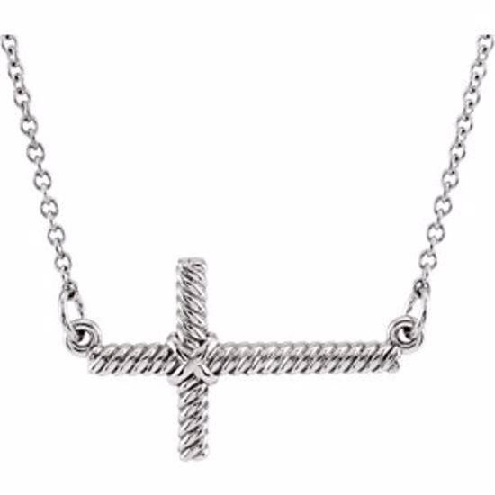 86117:102:P 14kt White 11.3x20.15mm Sideways Rope Cross 16.5" Necklace 