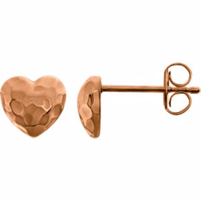 86115:1002:P 14kt Rose Hammered Heart Earrings