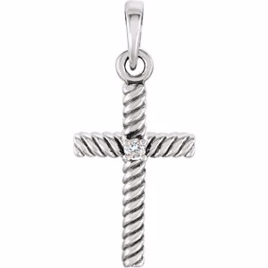 R42329:6003:P Platinum .015 CTW Diamond 18.9x8.65mm Rope Design Cross Pendant 