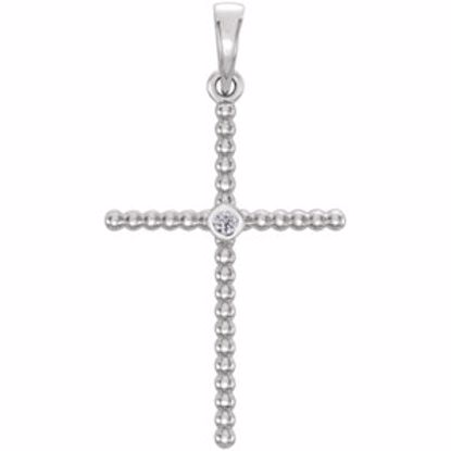 R42330:6001:P 14kt White .03 CTW Diamond Beaded Cross Pendant