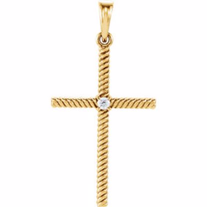 R42329:6004:P 14kt Yellow .03 CTW Diamond 31.95x16.3mm Rope Design Cross Pendant 