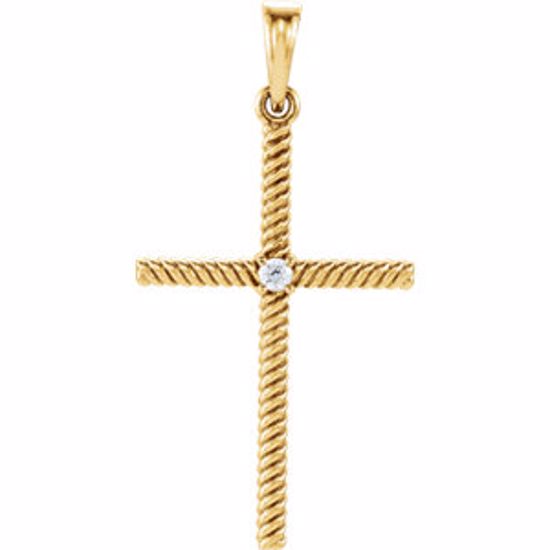 R42329:6004:P 14kt Yellow .03 CTW Diamond 31.95x16.3mm Rope Design Cross Pendant 