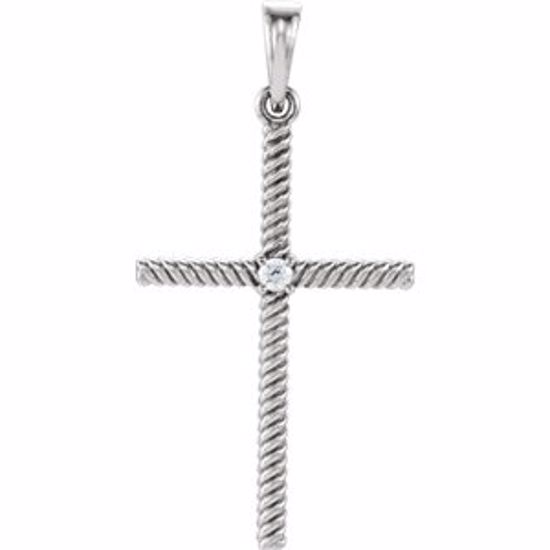 R42329:6005:P 14kt White .03 CTW Diamond 31.95x16.3mm Rope Design Cross Pendant 