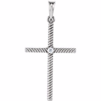 R42329:6007:P Platinum .03 CTW Diamond 31.95x16.3mm Rope Design Cross Pendant 