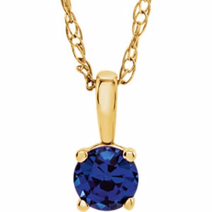 28393:70050:P 14kt Yellow Imitation Blue Sapphire " September" Birthstone 14" Necklace   