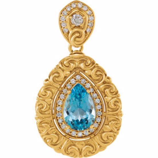 86091:6000:P 14kt Yellow Swiss Blue Topaz & 1/2 CTW Diamond Pendant