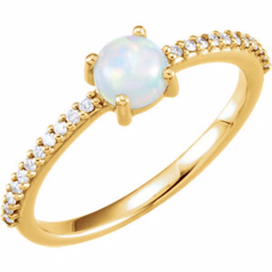 71696:6000:P 14kt Yellow 5mm Round Cabochon Chatham® Created Opal & 1/10 CTW Diamond Ring