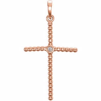 R42330:6010:P 14kt Rose .02 CTW Diamond Beaded Cross Pendant