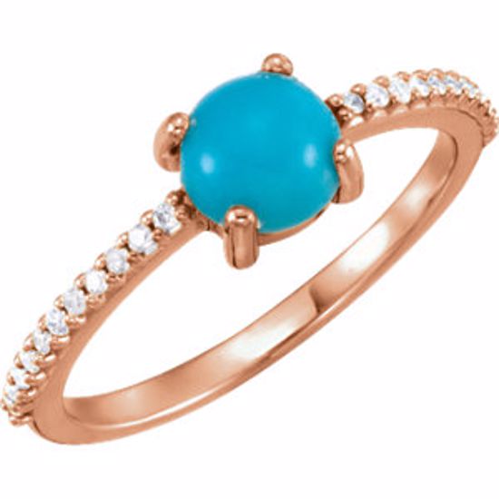 71696:6006:P 14kt Rose 6mm Round Cabochon Turquoise & 1/10 CTW Diamond Ring