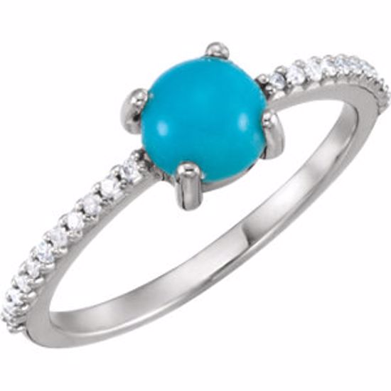 71696:6007:P Platinum 6mm Round Cabochon Turquoise & 1/10 CTW Diamond Ring