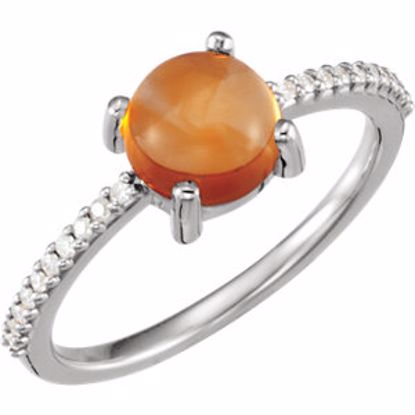 71696:6011:P Platinum 7mm Round Cabochon Citrine & 1/10 CTW Diamond Ring