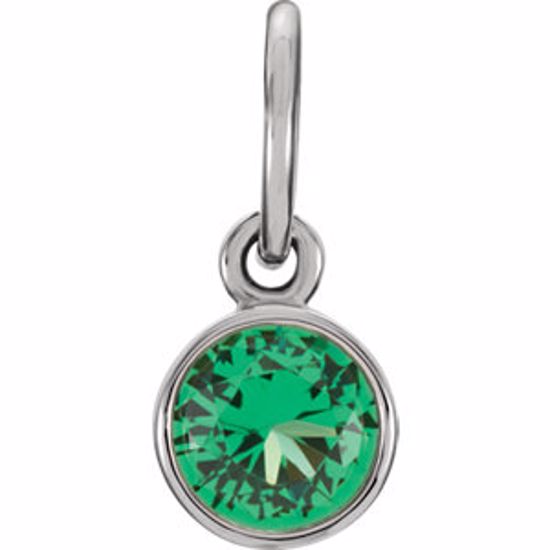 86179:112:P 14kt White Imitation Emerald Birthstone Charm