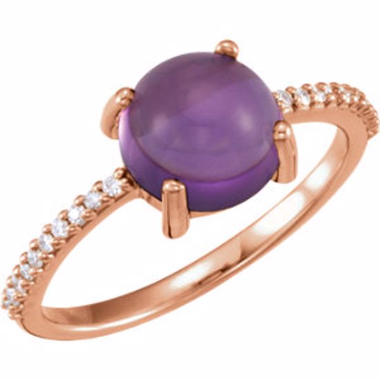 71696:6114:P 14kt Rose 8mm Round Cabochon Amethyst & 1/10 CTW Diamond Ring