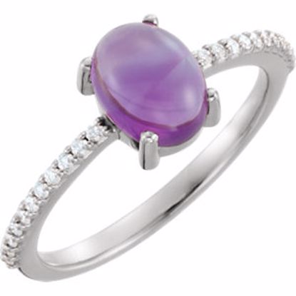 71696:6135:P Platinum 8x6mm Oval Cabochon Amethyst & 1/10 CTW Diamond Ring