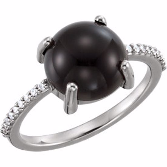 71696:6117:P 14kt White 10mm Round Cabochon Onyx & .08 CTW Diamond Ring