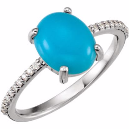 71696:6139:P Platinum 10x8mm Oval Cabochon Turquoise & 1/10 CTW Diamond Ring